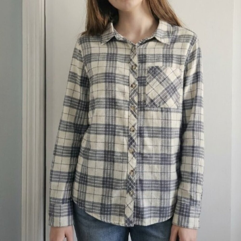 Arizona Jean Co Blue White Button Down Flannel Long Sleeve Small Shirt